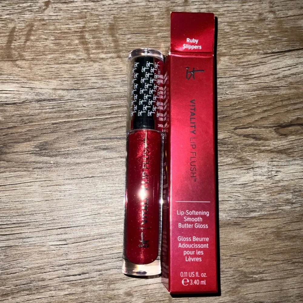 IT Cosmetics Vitality Lip Flush Butter Gloss Ruby Slippers Shimmer Hydrating